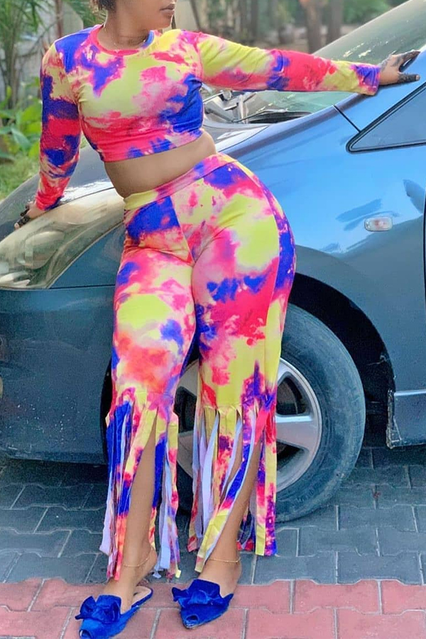 

Lovely Casual Tie-dye Multicolor Two-piece Pants Set, Multi