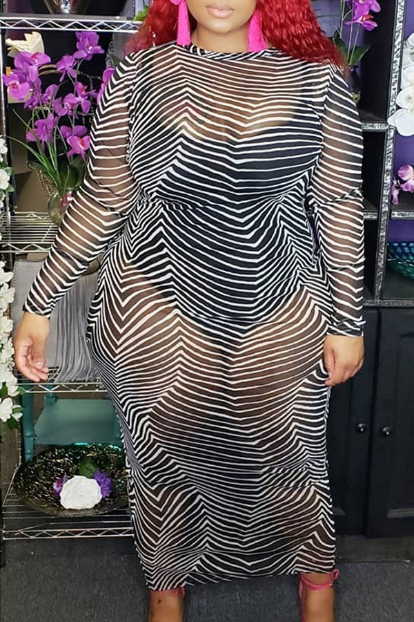 

Lovely Sexy See-through Black Ankle Length Plus Size Dress
