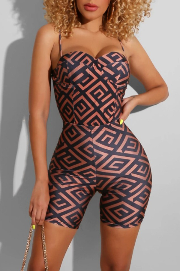 

Lovely Trendy Print Brown One-piece Romper