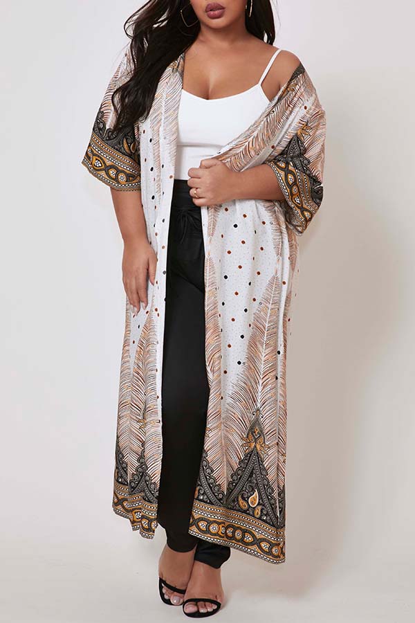 

Lovely Print Beige Plus Size Cover-Up