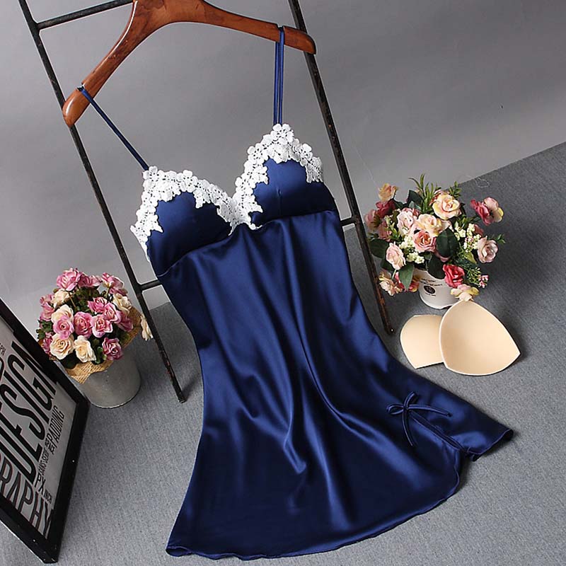 

Lovely Sexy Lace Hem Blue Sleepwear