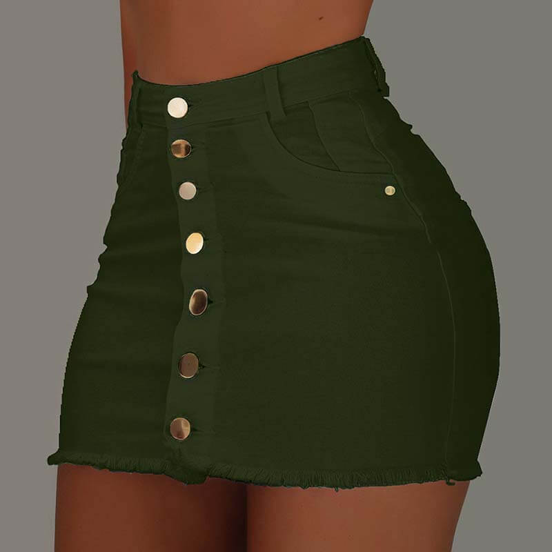

Lovely Casual Buttons Design Green Skirt