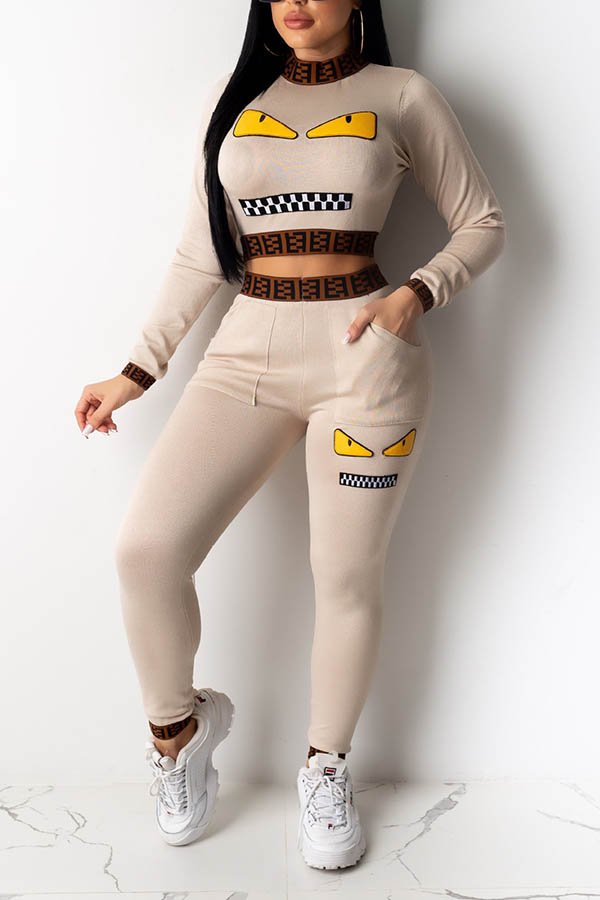 

Lovely Casual Print Beige Two-piece Pants Set