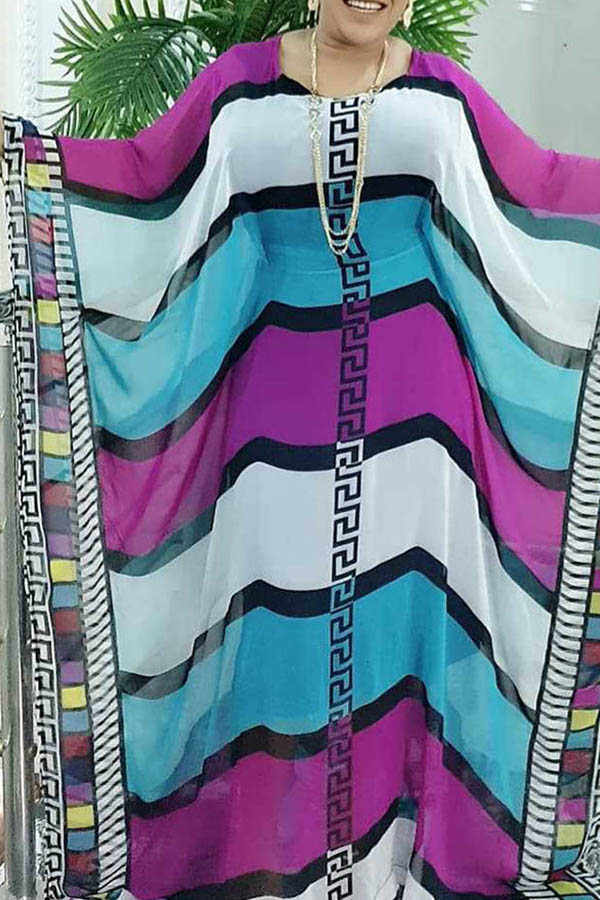 

Lovely Trendy Striped Multicolor Maxi Plus Size Dress, Multi