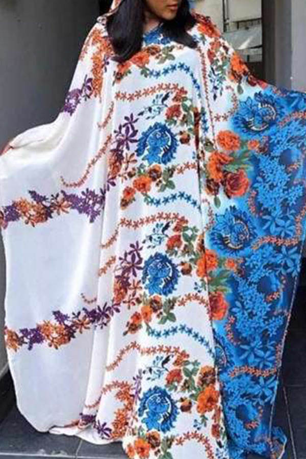

Lovely Trendy Print Multicolor Maxi Plus Size Dress, Multi