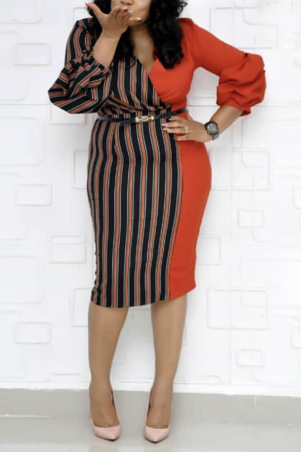 

Lovely Casual Patchwork Croci Knee Length Plus Size Dress