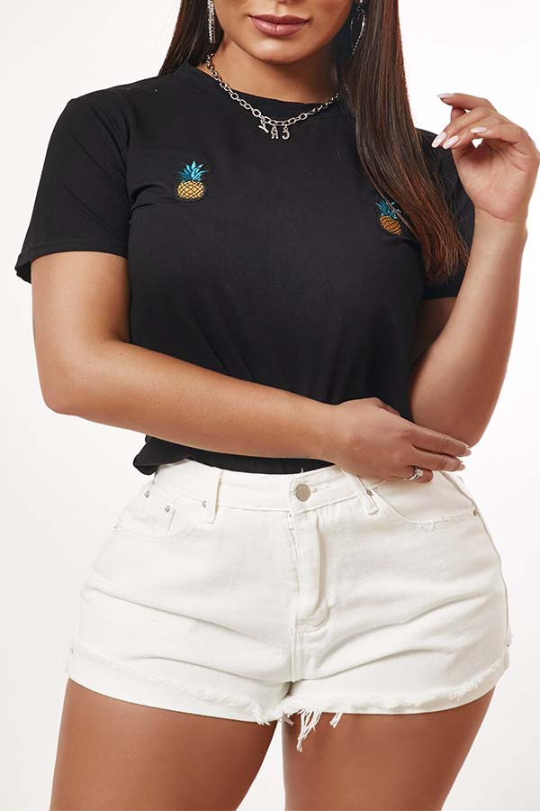 

Lovely Casual Pineapple Print Black T-shirt