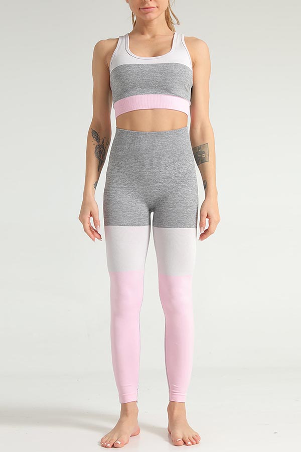 

Lovely Sportswear Color-lump Patchwork Pink Two-piece Pants Set