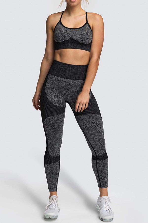 

Lovely Sportswear Patchwork Black Two-piece Pants Set