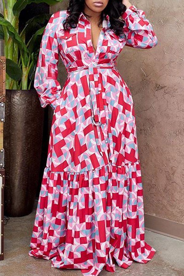

Lovely Trendy Print Red Maxi Dress