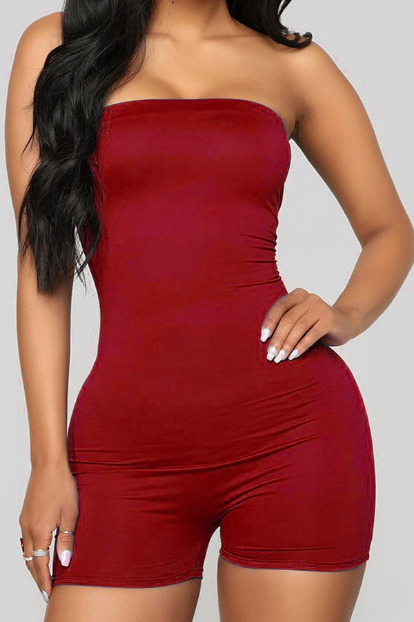 Lovely Casual Basic Red One-piece Romper_Rompers_Jumpsuits ...