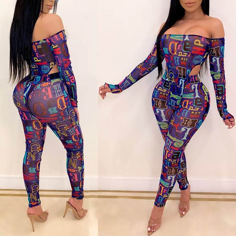 

Lovely Stylish Print Blue Two-piece Pants Set