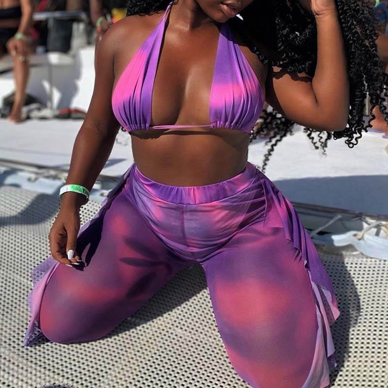 

Lovely Sexy Tie-dye Purple Plus Size Two-piece Pants Set