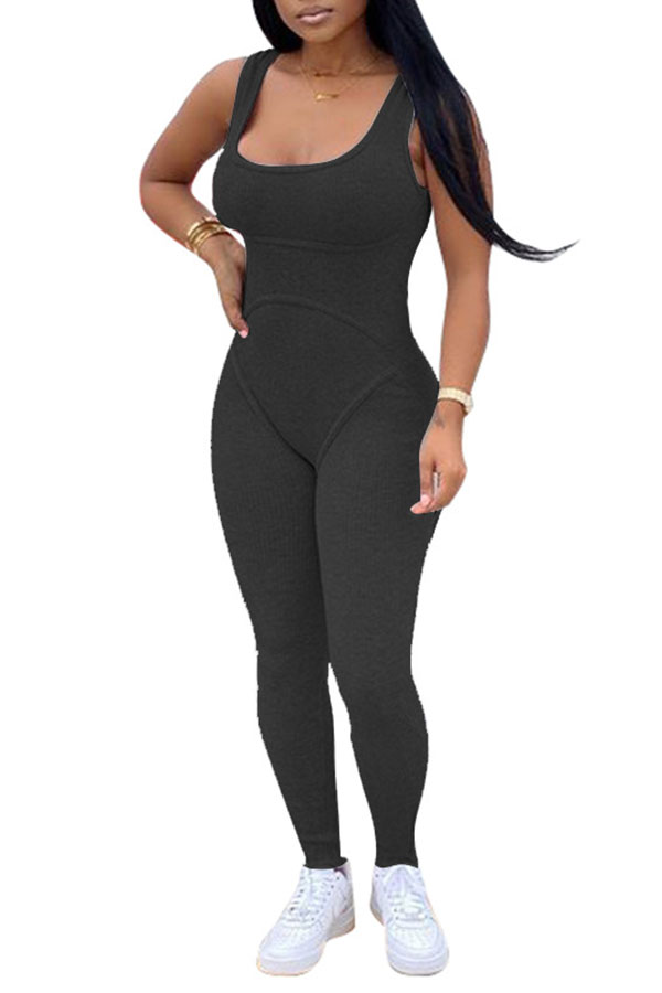 

Lovely Sportswear Basic Black One-piece Jumpsuit