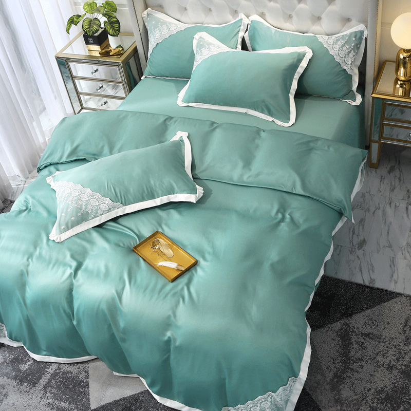 

Lovely Sweet Lace Hem Acid Blue Bedding Set