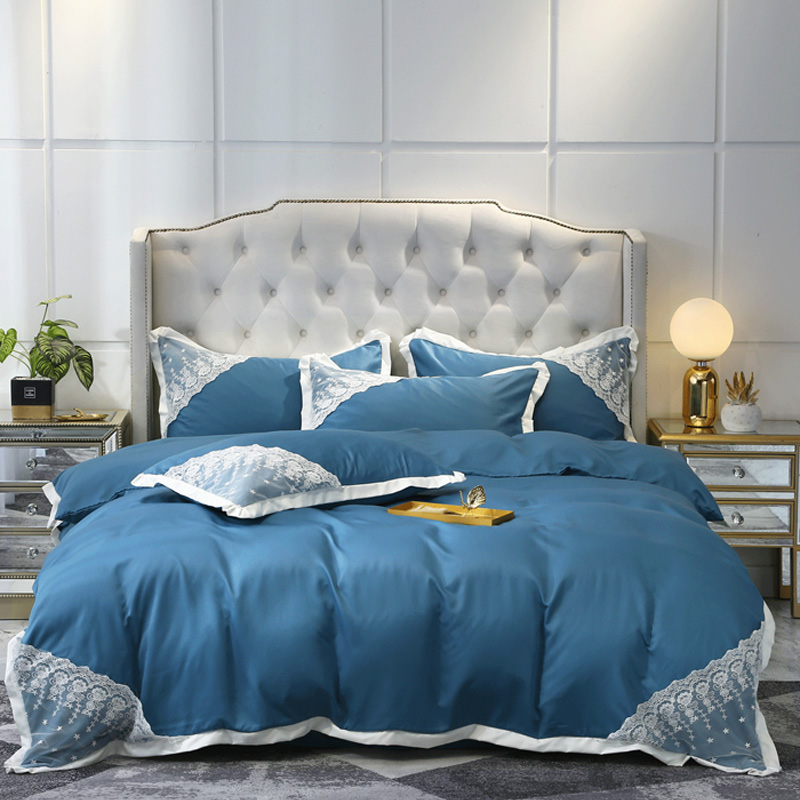 

Lovely Sweet Lace Hem Blue Bedding Set