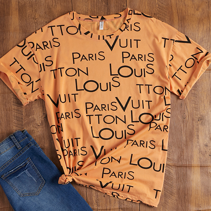 

Lovely Casual O Neck Letter Print Orange T-shirt