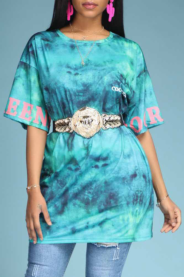 

Lovely Casual O Neck Tie-dye Green T-shirt