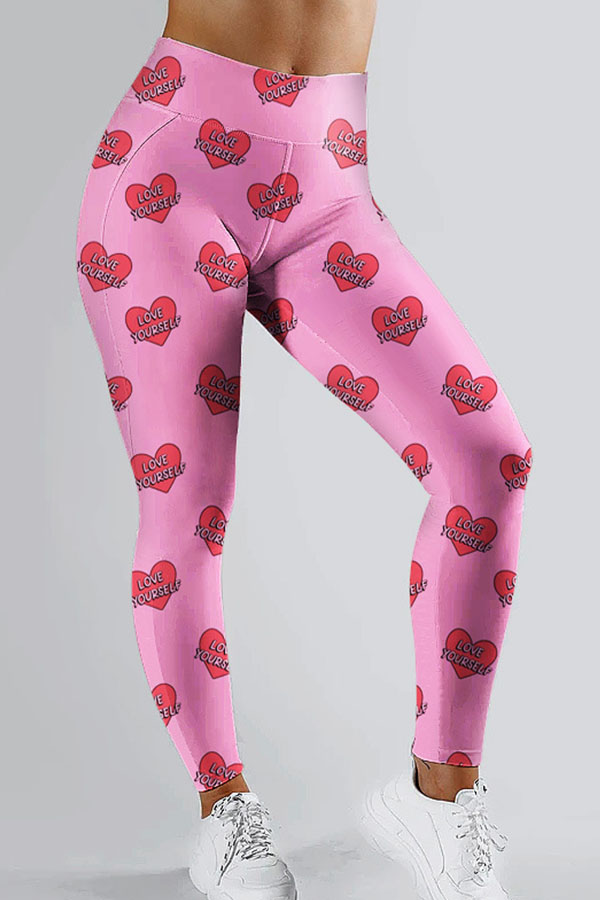 

Lovely Sportswear Heart Print Pink Pants