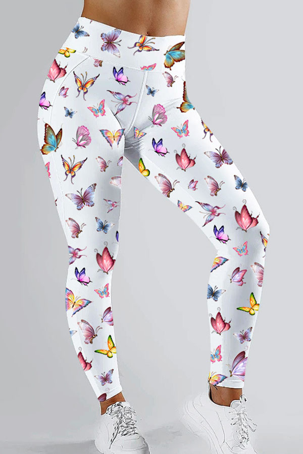 

Lovely Sportswear Butterfly Print White Pants