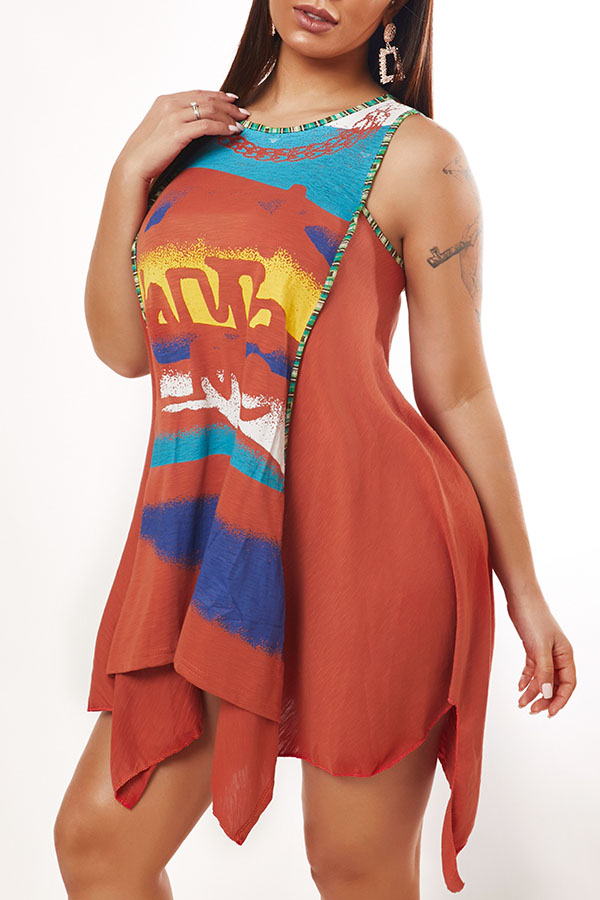 

Lovely Casual Print Orange Mini Dress