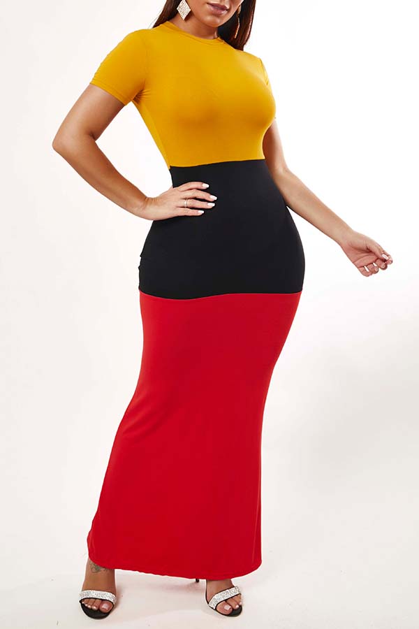 

Lovely Casual Patchwork Yellow Ankle Length Dress