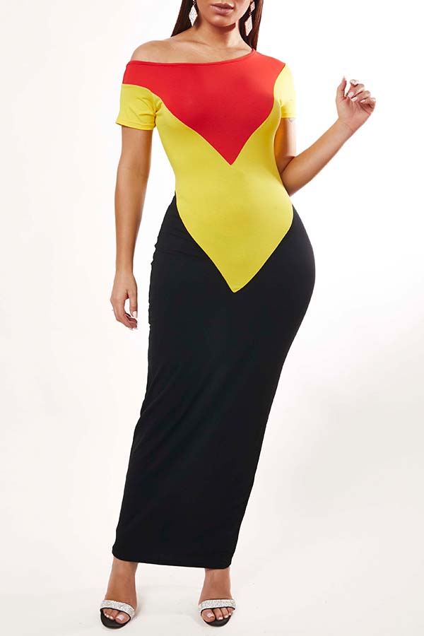 

Lovely Casual Patchwork Red Ankle Length Dress