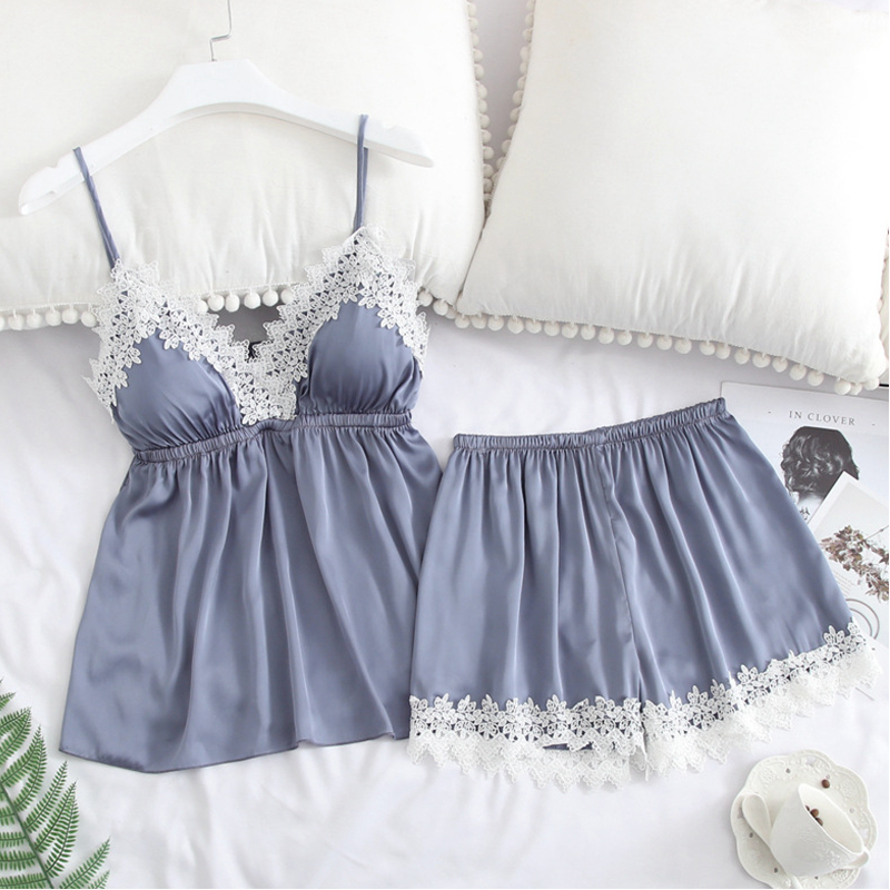 

Lovely Sexy Lace Patchwork Skyblue Sleepwear
