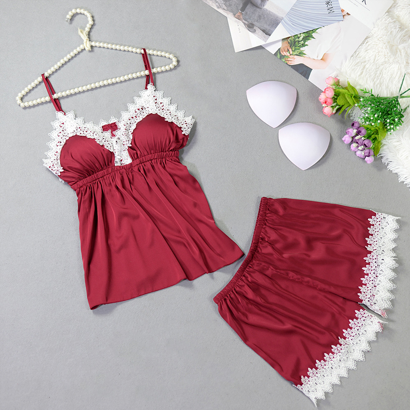 

Lovely Sexy Lace Patchwork Wine Red Sleepwear