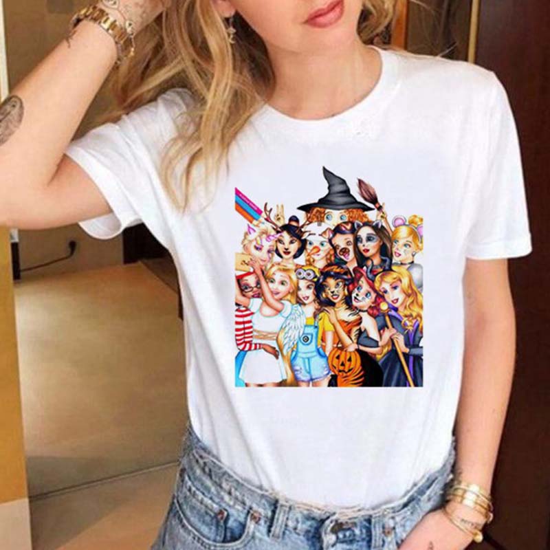 

Lovely Leisure O Neck Cartoon Print White Plus Size T-shirt