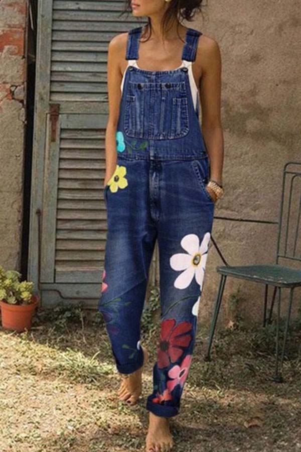 

Lovely Leisure Print Deep Blue Plus Size One-piece Jumpsuit