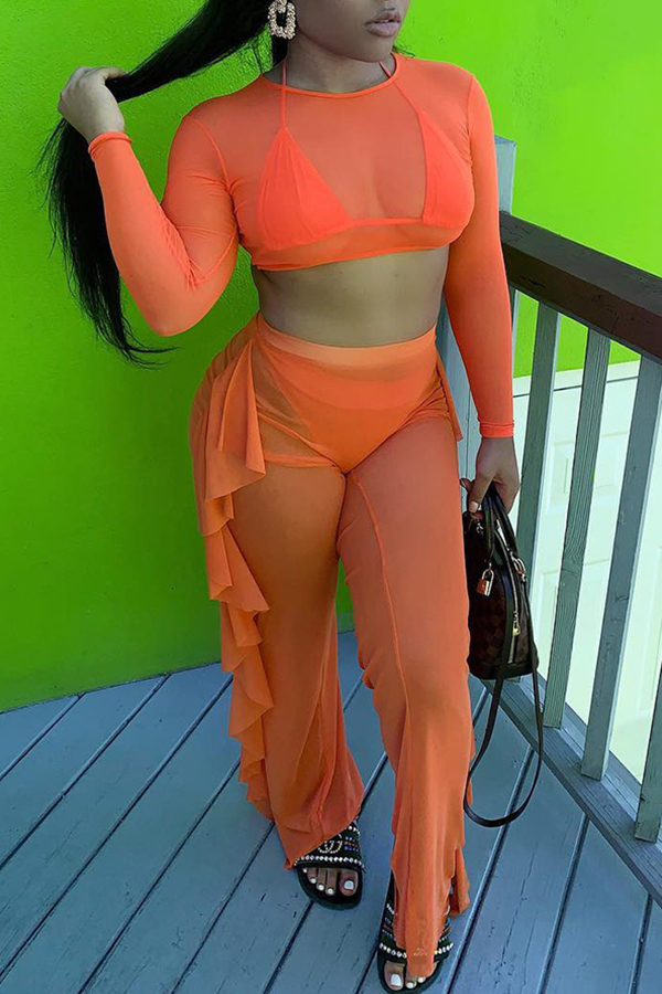 

Lovely Flounce Design Orange Cover-Up(Two-piece