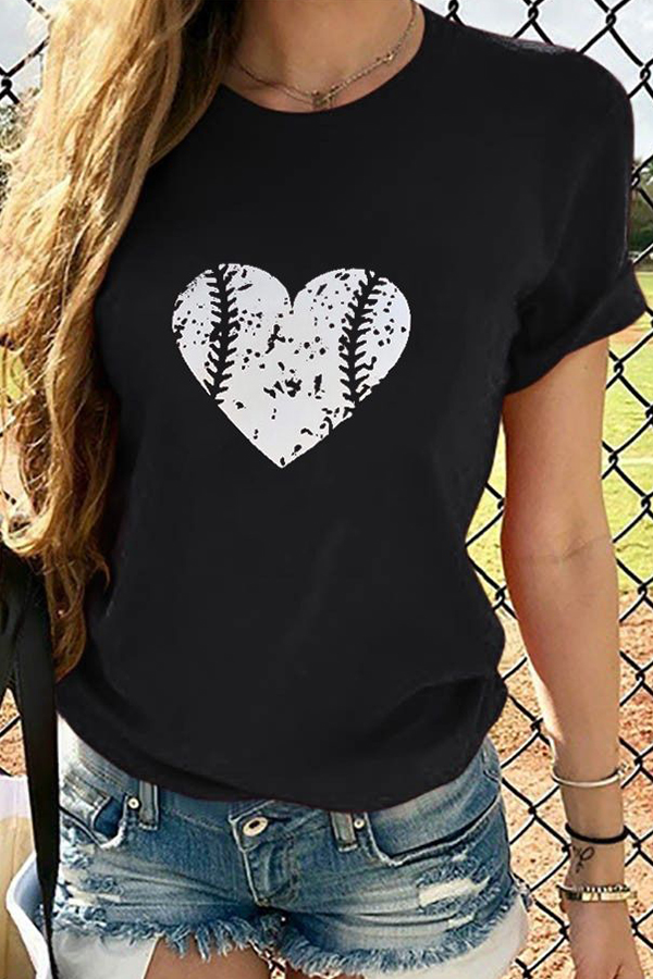 

Lovely Casual Heart Print Black T-shirt