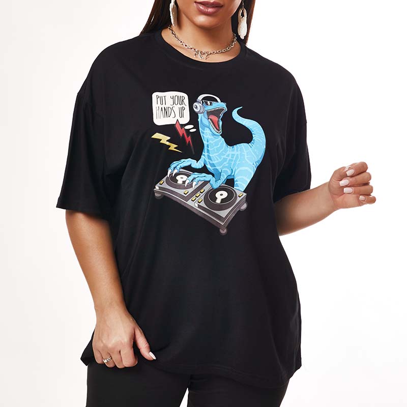 

Lovely Casual O Neck Cartoon Print Black T-shirt