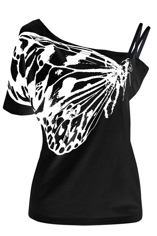 

Lovely Trendy Print Black T-shirt