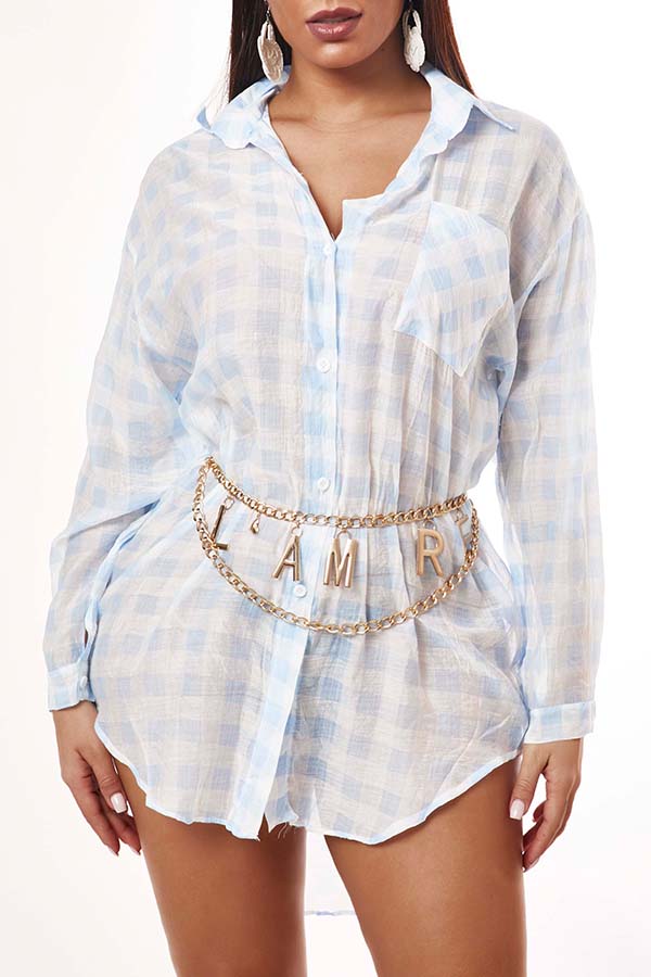 

Lovely Casual Grid Blue Mini Dress