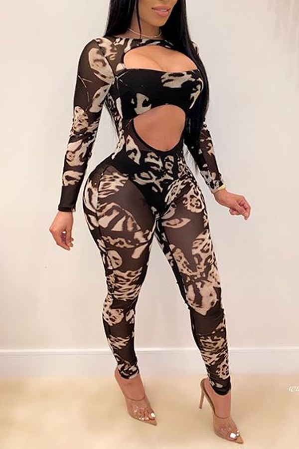 

Lovely Sexy Print Black Two-piece Pants Set