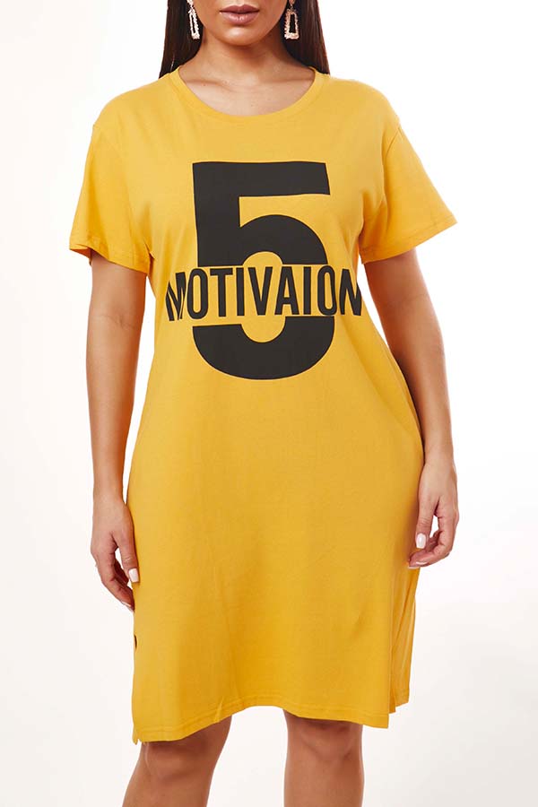 

Lovely Casual Letter Print Yellow Knee Length Dress