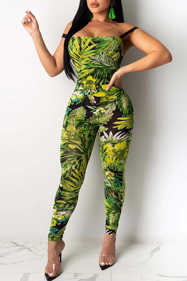 

Lovely Stylish Plants Print Green One-piece Jumpsuit