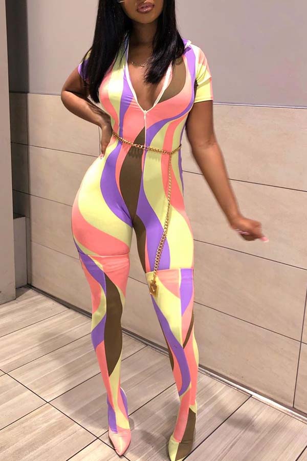 

Lovely Casual Print Yellow One-piece Jumpsuit