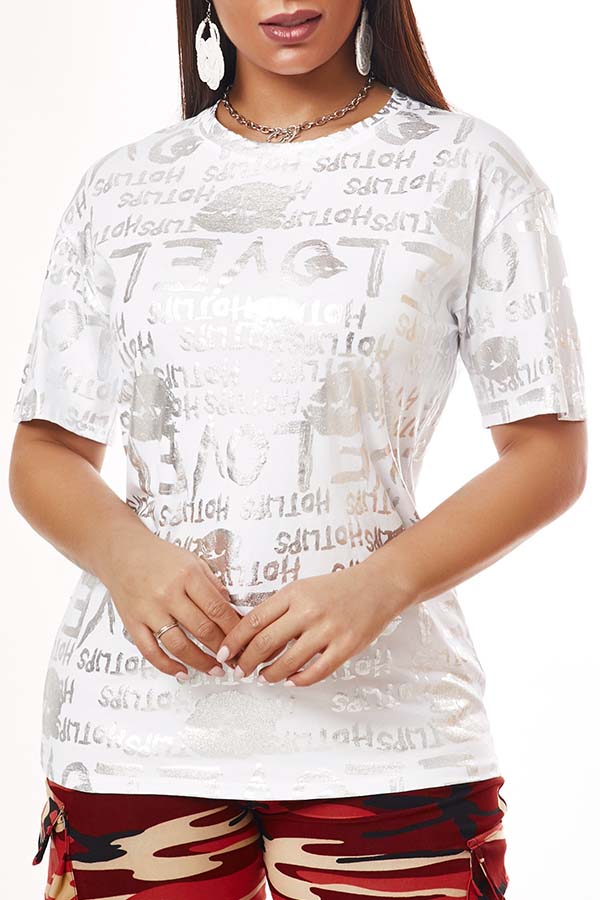 

Lovely Leisure O Neck Letter Print White T-shirt