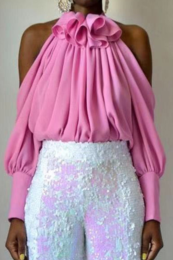 

Lovely Sweet Hollow-out Pink Blouse