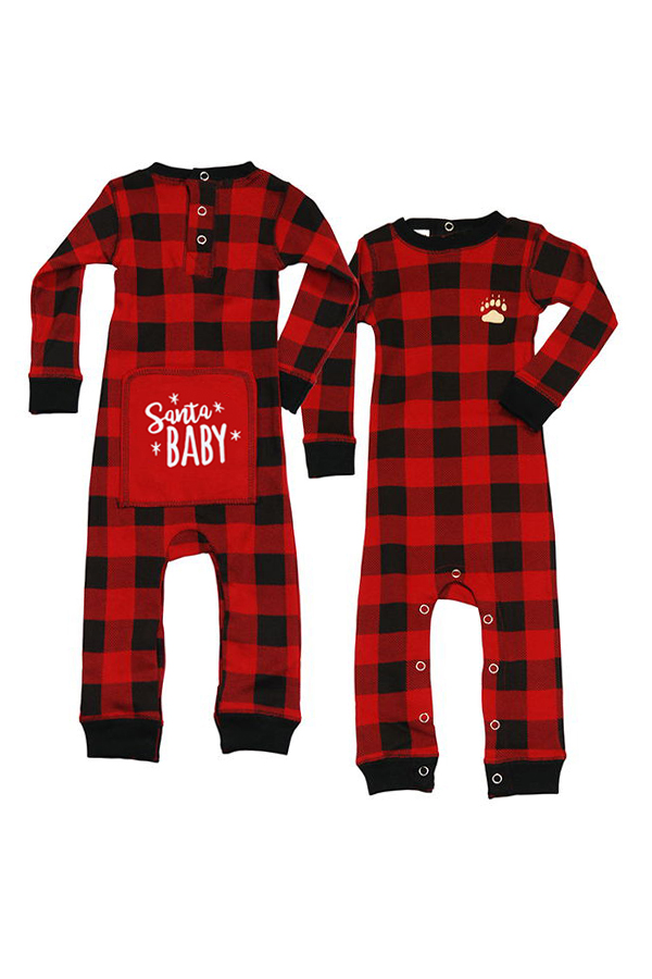 

Lovely Family Plaid Printed Red And Black Boys One-piece Jumpsuit, Red and black check