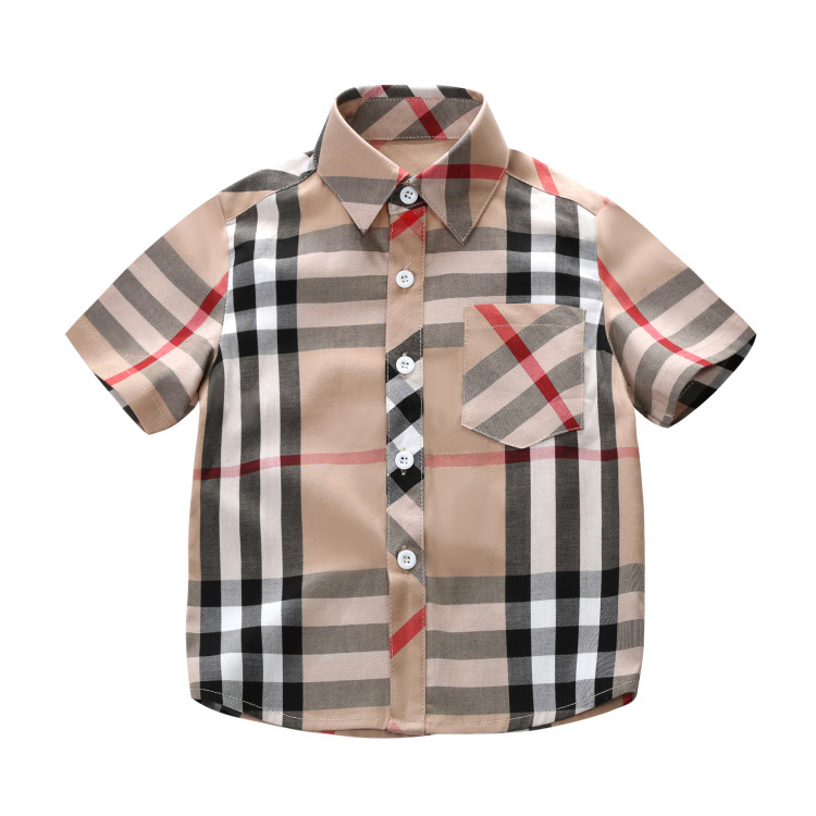 Lovely Casual Plaid Print Apricot Boys Shirt