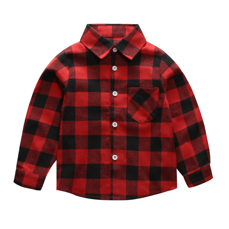 

Lovely Casual Plaid Print Boys Shirt, Red and black check