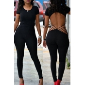 Lovely Chic Backless Black One-piece Jumpsuit