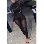 Lovely Chic See-through Black One-piece Jumpsuit