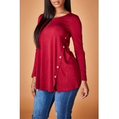 Lovely Chic Button Wine Red T-shirt