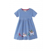 Lovely Sweet Striped Blue Girl Mini Dress