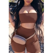 Lovely Chic Basic Brown Two-piece Shorts Set
